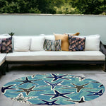 8inches Blue Hand Woven UV Treated Coastal Starfish Round Indoor Outdoor Area Rug