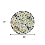 8inches Ivory Hand Woven UV Treated Geometric Traditional Round Indoor Outdoor Area Rug