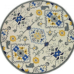 8inches Ivory Hand Woven UV Treated Geometric Traditional Round Indoor Outdoor Area Rug