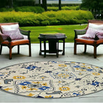 8inches Ivory Hand Woven UV Treated Geometric Traditional Round Indoor Outdoor Area Rug