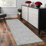 8inches Grey Hand Tufted Space Dyed Floral Ogee Indoor Runner Rug