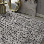 10'x13' Grey Machine Woven Abstract Lines Indoor Area Rug