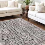 10'x13' Grey Machine Woven Abstract Lines Indoor Area Rug
