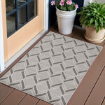 2inchesx4inches Grey Machine Woven UV Treated Herringbone Illusion Indoor Outdoor Accent Rug