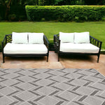 7inchesx10inches Grey Machine Woven UV Treated Herringbone Illusion Indoor Outdoor Area Rug