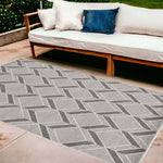 8inchesx11inches Grey Machine Woven UV Treated Herringbone Illusion Indoor Outdoor Area Rug