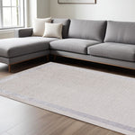 8'x11' Ivory Silver Machine Woven Bordered Indoor Area Rug