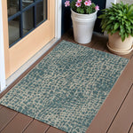 3inchesx4inches Teal Machine Woven UV Treated Animal Print Indoor Outdoor Accent Rug