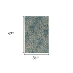 3inchesx4inches Teal Machine Woven UV Treated Animal Print Indoor Outdoor Accent Rug