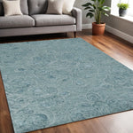 5inchesx7inches Seafoam Blue Hand Tufted Floral Indoor Area Rug
