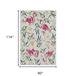 8inchesx10inches Ivory Pink Hand Hooked Flamingo Indoor Area Rug