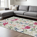 8inchesx10inches Ivory Pink Hand Hooked Flamingo Indoor Area Rug