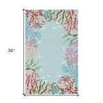 2'x3' Ivory Hand Hooked Bordered Coral Reef Indoor Accent Rug
