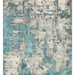 8inchesx10inches Ivory Teal Machine Woven Abstract Watercolor Indoor Area Rug