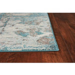 8inchesx10inches Ivory Teal Machine Woven Abstract Watercolor Indoor Area Rug