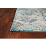 8inchesx10inches Ivory Teal Machine Woven Abstract Watercolor Indoor Area Rug