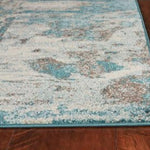 8inchesx10inches Ivory Teal Machine Woven Abstract Watercolor Indoor Area Rug