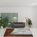 8inchesx10inches Ivory Teal Machine Woven Abstract Watercolor Indoor Area Rug