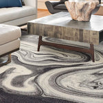 5inchesx8inches Grey Black Machine Woven Marble Indoor Area Rug