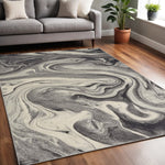 5inchesx8inches Grey Black Machine Woven Marble Indoor Area Rug