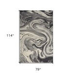7inches x 9inches Grey or Black Abstract Marble Design Indoor Area Rug