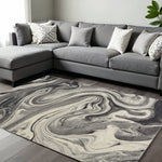 7inches x 9inches Grey or Black Abstract Marble Design Indoor Area Rug