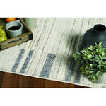 8inches Ivory Grey Machine Woven Abstract Lines With Fringe Indoor Runner Rug