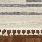 8inches Ivory Grey Machine Woven Abstract Lines With Fringe Indoor Runner Rug