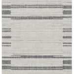 8inches Ivory Grey Machine Woven Abstract Lines With Fringe Indoor Runner Rug