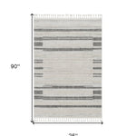 8inches Ivory Grey Machine Woven Abstract Lines With Fringe Indoor Runner Rug