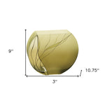 9 Mouth Blown European Made Green Glass Hand Decorated Vase