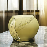 9 Mouth Blown European Made Green Glass Hand Decorated Vase