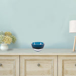 6 Mouth Blown European Made Lead Free Peacock Blue Crystal Bowl