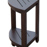 Compact Triangular Teak Shower Outdoor Bench with Shelf in Brown Finish