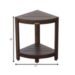 Compact Triangular Teak Shower Outdoor Bench with Shelf in Brown Finish