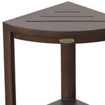 Compact Triangular Teak Shower Outdoor Bench with Shelf in Brown Finish