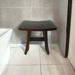 Compact Curvilinear Teak Shower or Outdoor Bench in Brown Finish