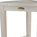 Compact Teak Corner Shower Stool with Shelf in Whitewash Finish