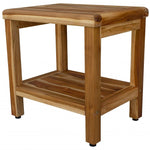 18inches Contemporary Teak Shower Stool or Bench with Shelf in Natural Finish