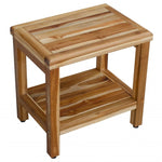 18inches Contemporary Teak Shower Stool or Bench with Shelf in Natural Finish