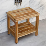 18inches Contemporary Teak Shower Stool or Bench with Shelf in Natural Finish