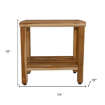 18inches Contemporary Teak Shower Stool or Bench with Shelf in Natural Finish