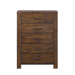 48inches Oak Finish 5 Drawer Chest Dresser with Brass Metal Hardware