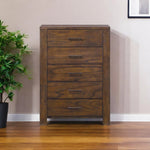 48inches Oak Finish 5 Drawer Chest Dresser with Brass Metal Hardware
