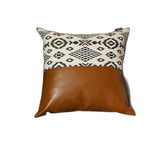 Warm Brown Faux Leather and Boho Abstract Pillow Cover