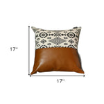 Warm Brown Faux Leather and Boho Abstract Pillow Cover
