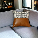 Warm Brown Faux Leather and Boho Abstract Pillow Cover