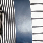 Traditional Navy Blue Faux Leather and Monochromatic Stripes Lumbar Pillow Cover