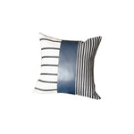 Traditional Navy Blue Faux Leather and Monochromatic Stripes Lumbar Pillow Cover