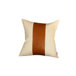 White and Brown Faux Leather Square Pillow Cover